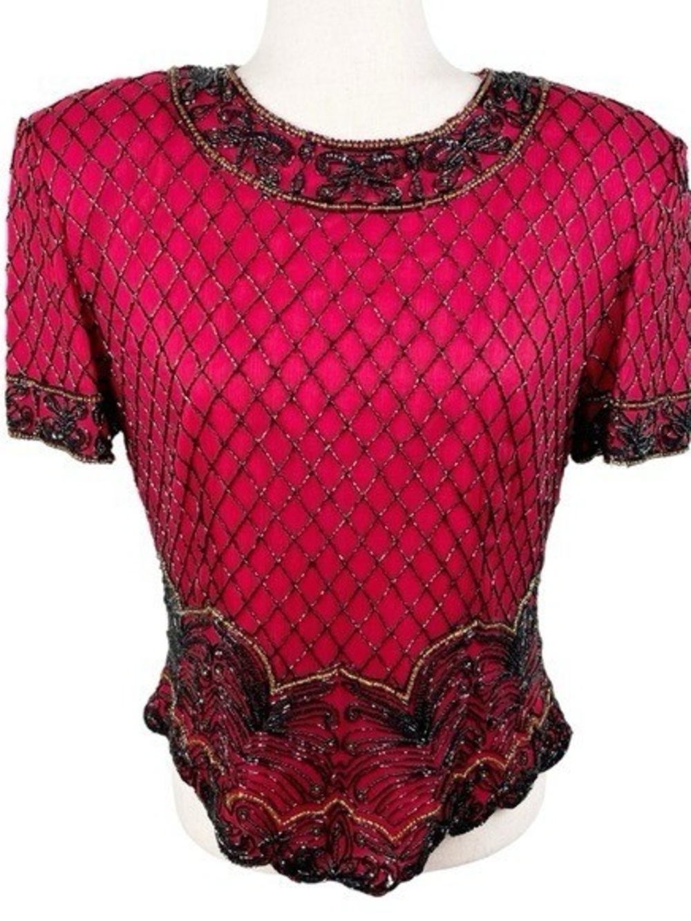 Vintage Papell Boutique Evening Silk Beaded Top Size Large Elegant